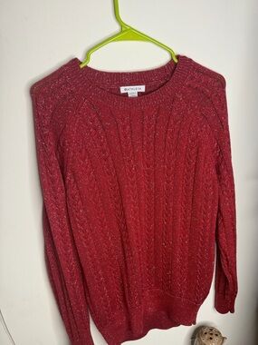 Athleta Sparkle Red Cable Crewneck Sweater
